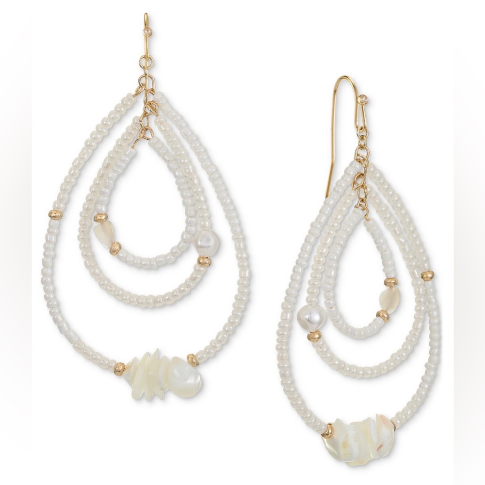 NEW! Mixed Bead Pear-Shape Orbital Statement Earrings. Drop type.
